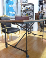 INDUSTRIAL METAL BASE & SOLID TIMBER TOP TABLE / DESK - 160CM X 80CM X 76CM
