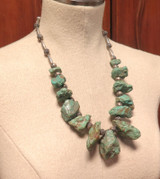 Vintage Naturalistic Design Simulated Turquoise Nugget & Metal Bead Necklace