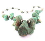 Vintage Naturalistic Design Simulated Turquoise Nugget & Metal Bead Necklace