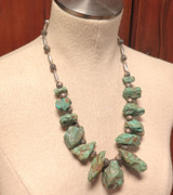 Vintage Naturalistic Design Simulated Turquoise Nugget & Metal Bead Necklace