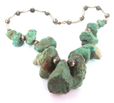 Vintage Naturalistic Design Simulated Turquoise Nugget & Metal Bead Necklace