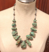 Vintage Naturalistic Design Simulated Turquoise Nugget & Metal Bead Necklace