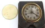 Early 1900s Travel Clock in Protective Leather Case.