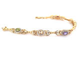 .Vintage Gold-plated Metal & Simulated Multi-gemstone Bracelet 19cm