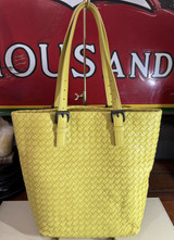.Auth Bottega Veneta Woven Mustard Leather Tote Bag & Mirror