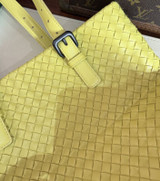 .Auth Bottega Veneta Woven Mustard Leather Tote Bag & Mirror