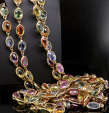 Vintage 18k Gold 160 x Rim Set Multi Colour Sapphires 177cm Necklace Val $48960
