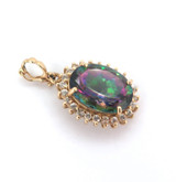 Sparkling 14ct Yellow Gold & Mystic Topaz Halo Pendant Enhancer 6.6g
