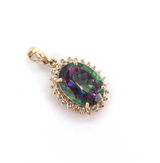 Sparkling 14ct Yellow Gold & Mystic Topaz Halo Pendant Enhancer 6.6g