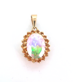 Sparkling 14ct Yellow Gold & Mystic Tavalite Citrine Halo Pendant Enhancer 8.1g