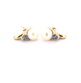 Stylish 14ct Yellow Gold 5.8mm Pearl & Tanzanite Accent Earring Studs 2.1g
