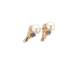 Stylish 14ct Yellow Gold 5.8mm Pearl & Tanzanite Accent Earring Studs 2.1g