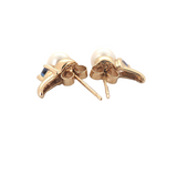 Stylish 14ct Yellow Gold 5.8mm Pearl & Tanzanite Accent Earring Studs 2.1g