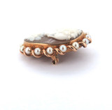Beautiful 10ct Yellow Gold Decoratively Carved Agate & Pearl Cameo Brooch 5.8g