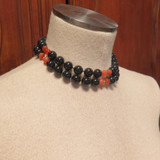 Quality 14ct Yellow Gold Black Onyx & Carnelian Beaded Necklace 78cm 123.9g
