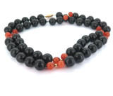 Quality 14ct Yellow Gold Black Onyx & Carnelian Beaded Necklace 78cm 123.9g