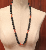 Quality 14ct Yellow Gold Black Onyx & Carnelian Beaded Necklace 78cm 123.9g