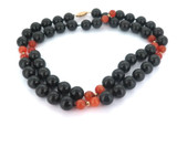 Quality 14ct Yellow Gold Black Onyx & Carnelian Beaded Necklace 78cm 123.9g