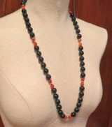 Quality 14ct Yellow Gold Black Onyx & Carnelian Beaded Necklace 78cm 123.9g