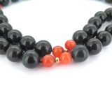 Quality 14ct Yellow Gold Black Onyx & Carnelian Beaded Necklace 78cm 123.9g