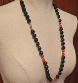 Quality 14ct Yellow Gold Black Onyx & Carnelian Beaded Necklace 78cm 123.9g