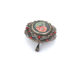 Antique Italian .800 Silver & Coral Filigree Hand-painted Poppy Pendant/Brooch