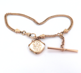 Fine Ornate Antique 9ct Rose Gold & Photo Locket Fob Watch Chain 26.9g