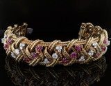 Vintage 18ct Yellow Gold Ruby & 3.50ct G-H VS Diamond Bracelet 18cm Val $57395