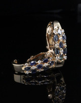 Vintage 14ct Gold Australian Sapphire & Diamond Set Half Hoop Earrings Val $4295