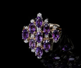 Vintage Amethyst & Diamond 14k Gold Cluster Ring Size N Val $2830