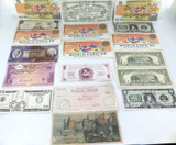 JOB LOT Vintage Fantasy / Play / Comical Bank Notes + 50c PO + Welsh 1 Punt.