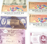 JOB LOT Vintage Fantasy / Play / Comical Bank Notes + 50c PO + Welsh 1 Punt.