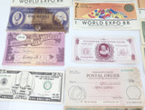 JOB LOT Vintage Fantasy / Play / Comical Bank Notes + 50c PO + Welsh 1 Punt.