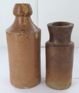 c1880 Doulton Lambeth Stoneware Bottle + Unbranded Stoneware Jar