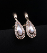 Vintage Mother of Pearl & Diamond 14k Rose Gold Drop Ear Clips Val $4400