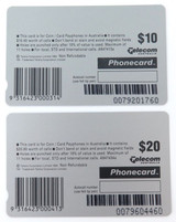 1990s Telecom "Australian Swimming" Unused Mint $10 & $20 Phonecards