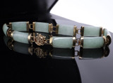 Vintage 10k Yellow Gold Light Apple Green Jade Bracelet 18.5cm 12.g