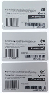 1990s Telstra Set 3 Payphone Unused Mint Phonecards