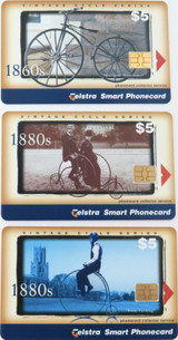SCARCE !! Telstra Set 3 Smart Phonecards "Vintage Cycle Series"