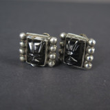 Vintage Carved Onyx Tribal Mask and Sterling Silver Screw-on Earrings