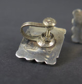 Vintage Carved Onyx Tribal Mask and Sterling Silver Screw-on Earrings