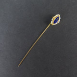 Vintage 10ct Yellow Gold Tiny Pearls & Faceted Blue Glass Stick Pin