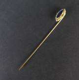 Vintage 10ct Yellow Gold Tiny Pearls & Faceted Blue Glass Stick Pin