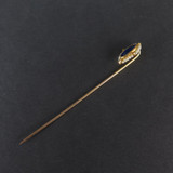 Vintage 10ct Yellow Gold Tiny Pearls & Faceted Blue Glass Stick Pin