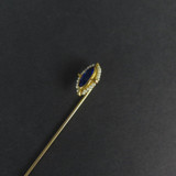 Vintage 10ct Yellow Gold Tiny Pearls & Faceted Blue Glass Stick Pin