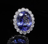 16.2ct Violet Blue Tanzanite & 1.43ct VS Diamond Halo 18ct Gold Ring Val $42700
