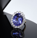 16.2ct Violet Blue Tanzanite & 1.43ct VS Diamond Halo 18ct Gold Ring Val $42700
