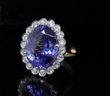 16.2ct Violet Blue Tanzanite & 1.43ct VS Diamond Halo 18ct Gold Ring Val $42700
