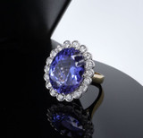 16.2ct Violet Blue Tanzanite & 1.43ct VS Diamond Halo 18ct Gold Ring Val $42700