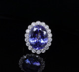 16.2ct Violet Blue Tanzanite & 1.43ct VS Diamond Halo 18ct Gold Ring Val $42700